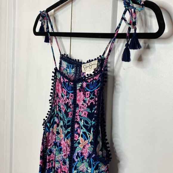 Jessica Simpson Navy Floral Dress - Boho - small - halter neck - tassel accents - Picture 3 of 5